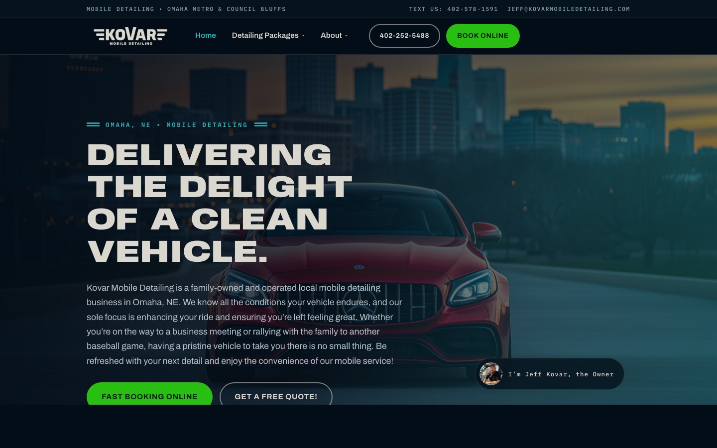 HOME BAY design system — navy and teal mobile-service site with photo bay cards