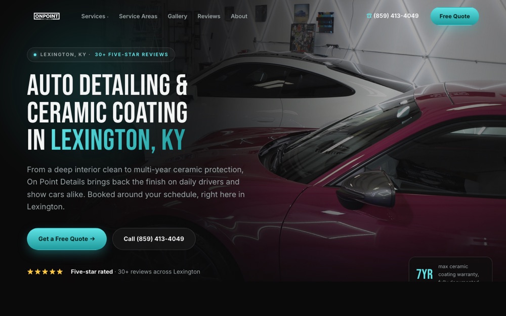 On Point Details detailing website, Lexington KY
